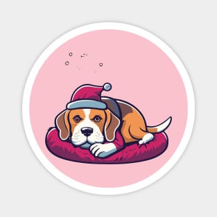 Beagle Dog On A Bed Christmas Magnet